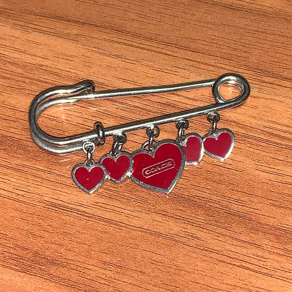 Coach Oversized Safety Pin with Heart Charms